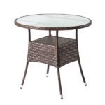 31.5" Patio Table for 4-Person, Outdoor Patio Wicker Round Dining Table, All-Weather Rattan Bistro Dining Table w/Glass Tabletop for Backyard Deck Porch Poolside, Brown - Image 10