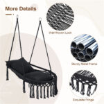 Black Boho Macrame Hanging Swing Chair with 2 Padded Cushions, 330LBS Capacity Hammock Chair for Indoor Outdoor Bedroom Patio Balcony - Image 9