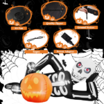 7ft Inflatable Halloween Decor with Lying Skeleton, 7 Built-in LED Lights, Black & White, 12V 1250mA US Power Adapter - Image 2