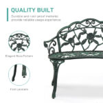 Outdoor Cast Aluminum Patio Bench, Porch Bench Chair with Curved Legs Rose Pattern, Antique Green SAME AS 91404878 - Image 6