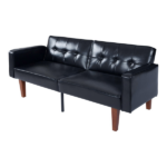 Modern PU Leather Futon Sofa with Tufted Backrest, Adjustable Reclining Couch with Wood & Metal Legs, Mid-Century Style Sofa for Living Room