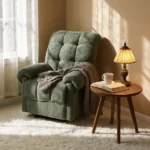 Green Recliner Chair, Overstuffed Armchair, Manual Recliner, Living Room Seating, Reading Chair, Padded Footrest, Home Theater Seating, Ergonomic Lounge Chair, Soft Fabric Recliner, Furniture. - Image 5