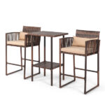 Outdoor 3 Piece Patio Bar Set, Bar Height Bistro Table Set for 2 People, High Top Wicker Bar Stools and Table Outdoor Bar Set with Cushions and Pillows, Brown Gradient Rattan & Beige Cushion - Image 16
