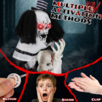 1.8ft Halloween Decoration Scary Clown, Sound-Actived Party Decor with Creepy Sound , Scary Haunted House Props for Indoor Party Home Table Garden Yard Lawn - Image 9