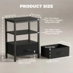 Bedside Table Charging Station Nightstand with USB/C Ports, Adjustable Drawers, 3-Tier Storage Shelf (Shipment from Walmart) - Image 4