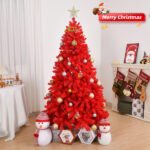 6 FT Artificial Christmas Tree, Unlit Hinged Christmas Pine Tree with 800 Branch Tips and Sturdy Metal Stand, Red - Image 2