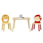 Kids Table and 2 Chairs Set, 3 Pieces Toddler Table and Chair Set, Wooden Activity Play Table Set (Lion&Monkey)-Does not support self pick up - Image 11