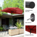 9FT Outdoor Half Patio Umbrella - Balcony Furniture, Red - Image 5