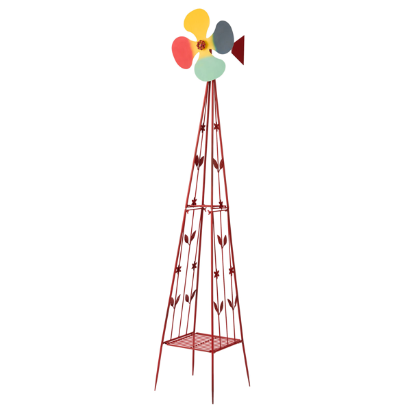 93e3fdef-205d-41cb-9ece-b429864f9d4f.png 6.2ft Red 4-Blade Iron Windmill with 4-Leg Stand and Storage Shelf - Image 1