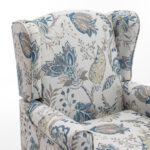 Modern Accent Chair with Retro Wood Legs, Comfy Upholstered Armchair, Floral Design Single Sofa Chair for Living Room Bedroom Office - Floral Blue - Image 12