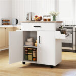 41.5" Rolling Kitchen Island Cart with Storage, White Kitchen Cart with Drawer & Cabinet, Spice Rack & Towel Holder - Image 2