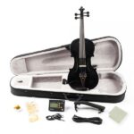 [Do Not Sell on Amazon] GV102 4/4 Solid Wood EQ Violin Case Bow Violin Strings Shoulder Rest Electronic Tuner Connecting Wire Cloth Black - Image 3
