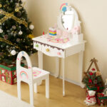 Kids Vanity Table and Chair Set with 7pcs Pretend Play Makeup Toys, Girls Vanity with Mirror & Stool, 3 Drawers & Tabletop Storage, Princess Table for Toddlers, White - Image 6