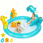 Kids Inflatable Marine Life Spray Pool with Slide & Ring‑Toss Game, PVC Outdoor Water Play Center for Backyard Lawn, Suitable for Ages 2‑6 - Image 3
