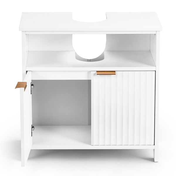 White particleboard with melamine veneer, grille thermoformed, two-door, one-shelf bathroom vanity unit, 60*30*60cm
