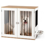 Furniture Style Dog Crate with 360° Rotating Feeder & 304 Stainless Steel Bowls, Double Locking Indoor Dog Kennel - Image 3