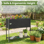 28" Elevated Raised Planter Box with Storage Shelf, Ergonomic Garden Bed for Patio Balcony Herb Vegetable - Black - Image 11