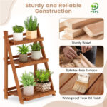 Acacia Wood 3-Tier Ladder Plant Stand, Foldable Indoor Outdoor Display Rack - Image 9