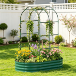 Green Galvanised Metal Raised Garden Bed – 5 x 3 x 6ft Outdoor Planter Box, Arched Trellis, Open Bottom(Only for elevated garden beds) - Image 8
