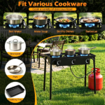 3 Burner Propane Stove 240000 BTU Portable Outdoor Propane Burner Stove Black Metal Frame Max 660 LBS Load Capacity Adjustable Heat Control Gas Stove for Soup Stir-Fry Barbecue Picnic - Image 5