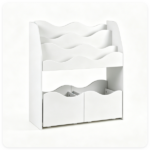 3-Tier Kids Bookshelf Toy Storage Organizer with 2 Rolling Drawers, Rounded Corner Anti-Tipping Toddler Bookcase Engineered Wood for Playroom Bedroom Nursery Classroom - White - Image 4