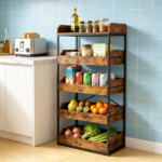 5-Tier Industrial Storage Rack with 4 Drawers, Metal & Engineered Wood Kitchen Pantry Organizer with Anti-Tipping Kit - Image 5