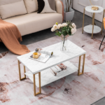 Same Code 35647920 (106 x 50 x 48cm) Simple Double-layer Golden Iron Pipe Marble PVC Coffee Table Rectangular - Image 31