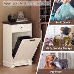 10 Gallon Tilt Out Trash Cabinet Freestanding Trash Bin Cabinet Wood Garbage Recycling Cabinet with Hideaway Drawer Pet Proof Trash Can Holder for Kitchen Living Room, Antique White (not include can) - Image 17