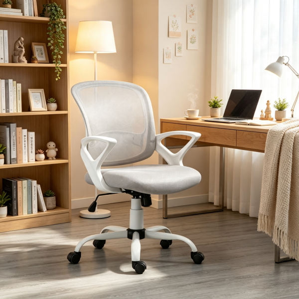 Gray Mid-Back Mesh Office Chair – for Long Hours Working, Swivel Computer Chair, Rocking Function, Rolling Wheels