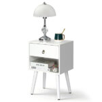 White P2 particleboard with solid wood legs, linen-textured melamine finish, and ring pull handle. 38*30*55cm. One drawer with a lower compartment. Bedside table. 1PC - Image 14