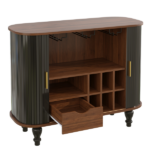39" Fluted Liquor & Coffee Bar Cabinet with 6 Wine Racks and 3 Glass Holders, Mid-Century Modern Bar Cabinet with A Large Storage Drawer ,4 Hidden Storage Space on the Side , Black
