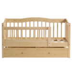 Vertical Fence Wood Painted Pine Toddler Bed with Bottom Drawer and Side Car Bed - Image 2