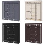 69" Portable Clothes Closet Non-Woven Fabric Wardrobe Double Rod Storage Organizer Black - Image 13