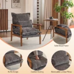 Cloud Shaped Indoor Leisure Chair with Solid Wood Armrest & Solid Wood Frame, Chenille Fabric Accent Chair with Lumbar Pillow, Single Sofa Chair Dark Grey - Image 3