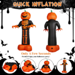 12ft Inflatable Halloween Decor with Skeleton Ribs, Pumpkin & Grim Reaper, 3 LED Lights + 115 Count String Lights, Black & Orange, 12V 2000mA US Power Adapter - Image 5