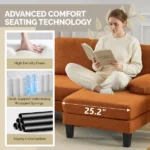 U-Shaped Convertible Sectional Sofa with 2 Chaise Lounges, 4-Seater Modular Couch with Removable & Washable Chenille Covers, 111.4" L x 48.4" D x 33.1" H L-Shaped Couches for Living Room Apartment, Heavy Duty Plastic Legs, Burnt Orange - Image 4