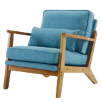 Mid-Century Oak Accent Chair - Linen-Cotton Navy Blue Upholstered Single Lounge Chair, Indoor Armchair with Sturdy Wood Frame (330LBS Weight Capacity) - Image 4