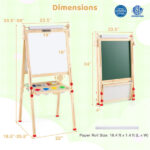 Natural Pine Wood 3-in-1 Kids Art Easel with Magnetic Whiteboard & Chalkboard, Adjustable Height Foldable Drawing Board for Ages 3-14 - Image 4