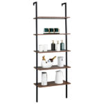 Industrial Wall Mounted Bookcase 5-Tier Open Ladder Shelf Bookshelf with Metal Frame, 23.6" L x 11.8" W x 70.9" H - Image 10
