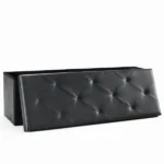 43 Inches Folding Ottoman with Storage Bench, Foot Rest Stool, End of Bed Storage Bench Upholstered, Load 660 lbs, for Living Room, Synthetic Leather, Black (Shipment from Walmart)