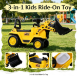 3 in 1 Ride On Toy Bulldozer – Digger Tractor Pulling Cart for Backyard Sandbox Pretend Play - Image 7