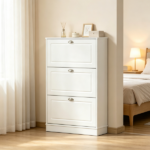 White 3-Flip-Drawer Narrow Shoe Cabinet, 12-Pair Capacity, for Entryway Hallway - Image 8