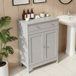 Gray particleboard with melamine veneer, 60*30*80cm, double doors, single drawer, bathroom vanity - Image 10