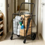 Heavy Duty Folding Grocery Cart, Jumbo Utility Cart with Double Baskets & 360° Wheels for Shopping & Laundry - Image 4