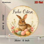 CIFbuy Vintage German Easter Bunny Metal Sign 8 Inch Round Aluminum Plaque, Fröhliche Ostern Spring Pastel Eggs Foliage Wall Decor For TikTok, TikTok, Self-pickup Logiopics - Image 3