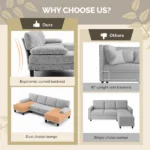 U-Shaped Sectional Sofa with 2 Short Chaise Lounges, 4 Seater Indoor Chenille Fabric Combination Couch, Plastic Legs, 111.4" L x 48.4" D x 33.1" H Living Room Furniture, Dark Beige Grey - Image 3