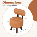 2-Piece Orange Small Footstools, Faux Leather Upholstery & Solid Rubber Wood Legs, 330LBS Load Capacity - Image 4