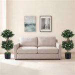 Set of 2 36" Artificial Boxwood Topiary Trees with Flowers, Indoor Outdoor Faux Plants - Image 3