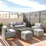 2pcs armless sofa + 2pcs footstool + 1pcs double sofa + 1pcs coffee table with storage, gray gradient rattan, gray cushion, rattan multi-piece set - Image 2