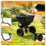 Black Heavy-Duty Walk-Behind Broadcast Lawn Spreader, 66 Lbs Capacity Adjustable Flow Control, Pneumatic Rubber Wheel Push Spreaders for Grass Seed Fertilizer Snow Salt - Image 6